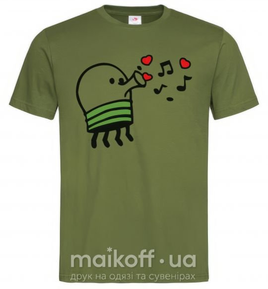 Мужская футболка Doodle jumр сердечки Оливковый фото