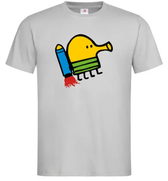 Мужская футболка Doodle jumр ракета Серый фото