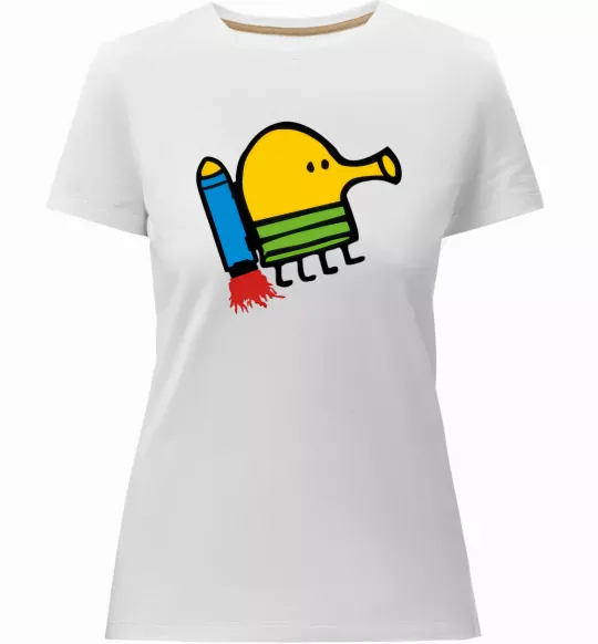 Женская премиум футболка Doodle jumр ракета Белый фото