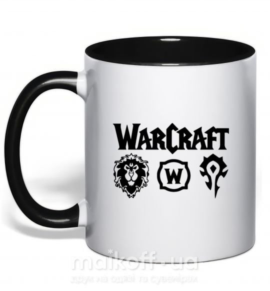 Чашка з кольоровою ручкою Warcraft symbols Чорний фото