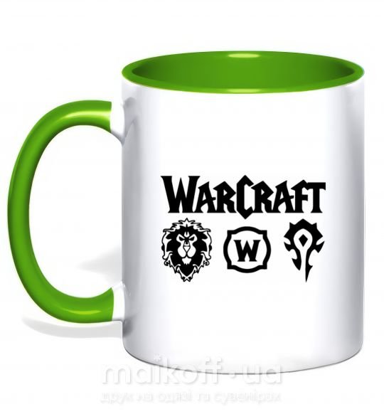 Чашка с цветной ручкой Warcraft symbols Зеленый фото