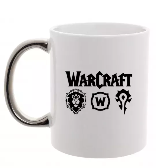 Чашка з кольоровою ручкою Warcraft symbols Срібло фото