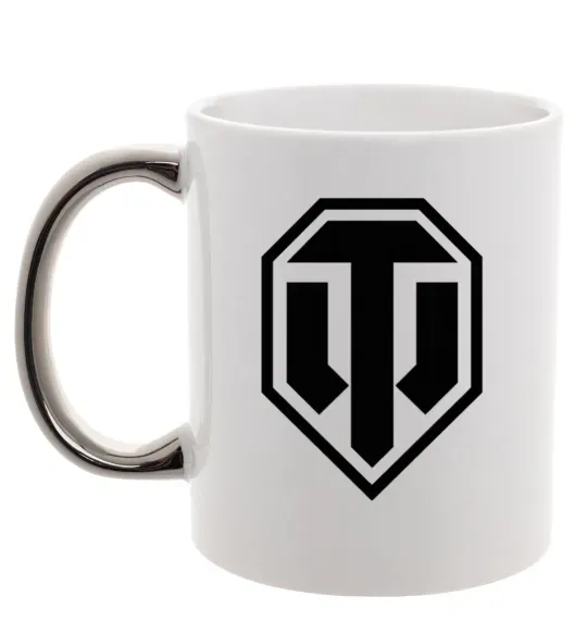 Чашка с цветной ручкой Танки Серебро фото