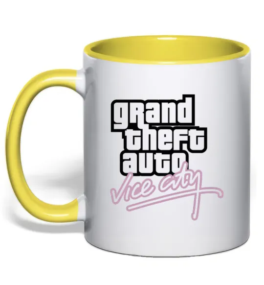 Чашка с цветной ручкой Grand theft auto Vice city Лимонный фото