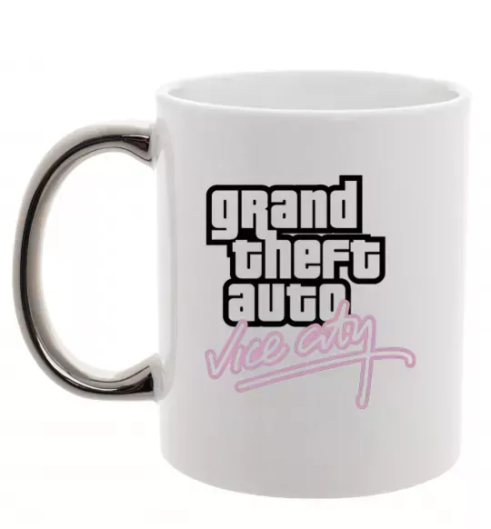 Чашка з кольоровою ручкою Grand theft auto Vice city Срібло фото