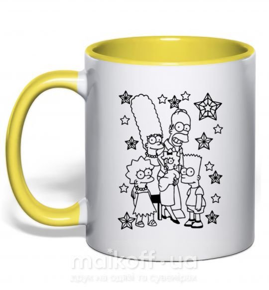 Чашка з кольоровою ручкою Симпсоны в звездах Сонячно жовтий фото