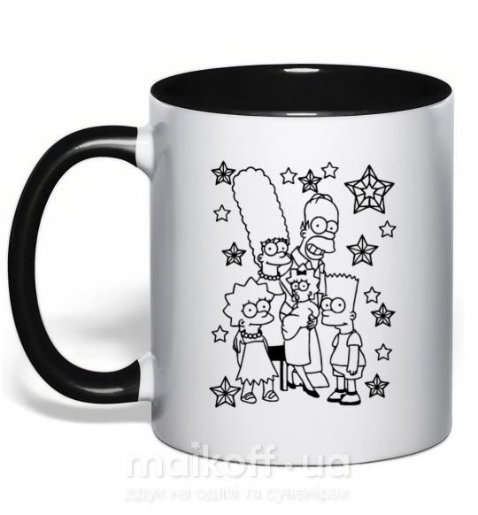 Чашка з кольоровою ручкою Симпсоны в звездах Чорний фото