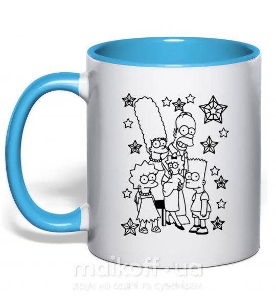 Чашка з кольоровою ручкою Симпсоны в звездах Блакитний фото