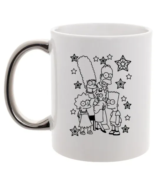 Чашка с цветной ручкой Сімпсони в зірках Серебро фото
