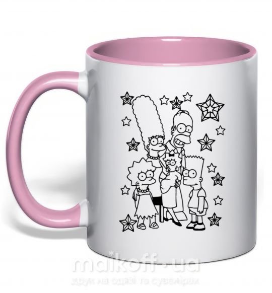 Чашка з кольоровою ручкою Симпсоны в звездах Ніжно рожевий фото