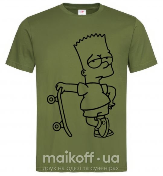 Мужская футболка Барт со скейтом Оливковый фото
