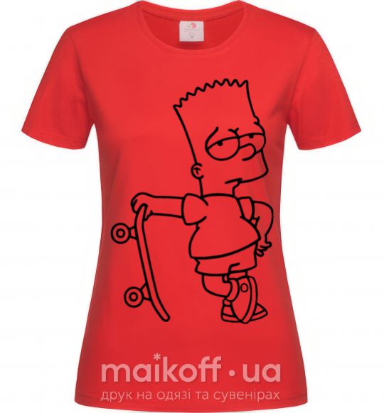 Женская футболка Барт со скейтом Красный фото