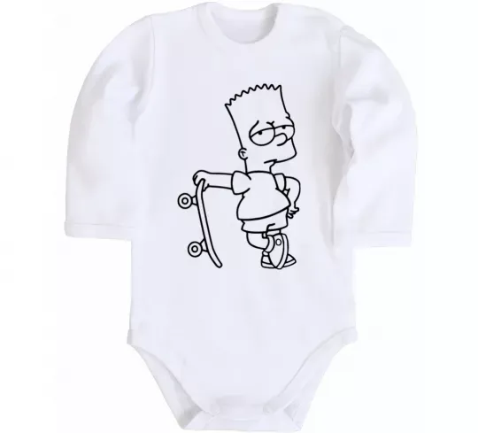 Дитячий бодік Барт зі скейтом Білий фото