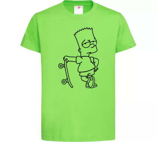 Дитяча футболка Барт зі скейтом Лаймовий фото