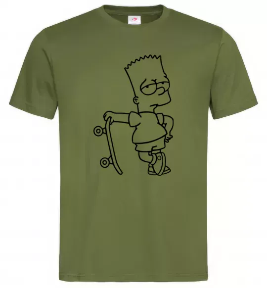 Мужская футболка Барт зі скейтом Оливковый фото