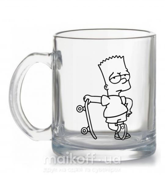 Чашка скляна Барт со скейтом Прозорий фото