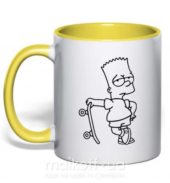 Чашка с цветной ручкой Барт со скейтом Солнечно желтый фото