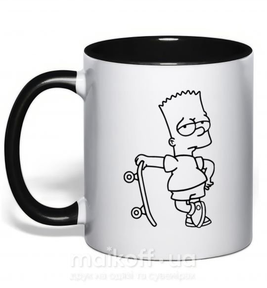 Чашка с цветной ручкой Барт со скейтом Черный фото