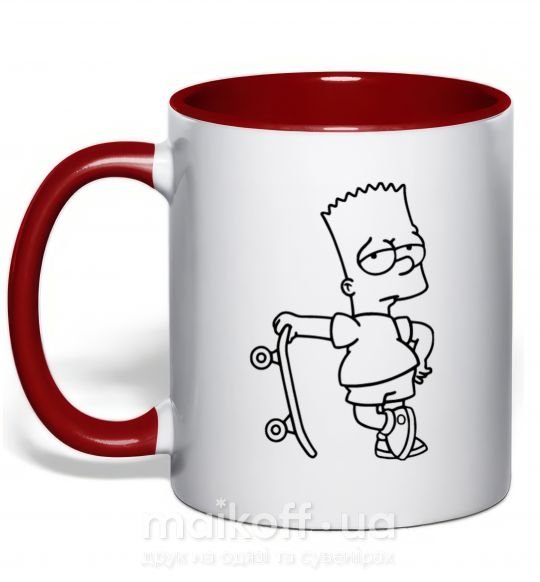 Чашка с цветной ручкой Барт со скейтом Красный фото