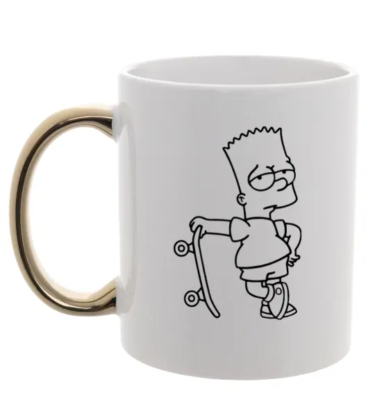 Чашка з кольоровою ручкою Барт зі скейтом Золото фото