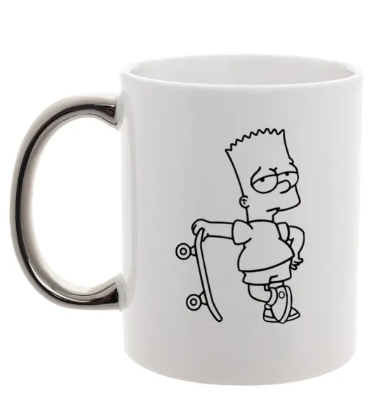 Чашка з кольоровою ручкою Барт зі скейтом Срібло фото