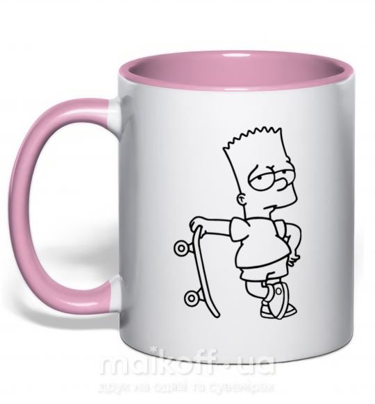 Чашка с цветной ручкой Барт со скейтом Нежно розовый фото