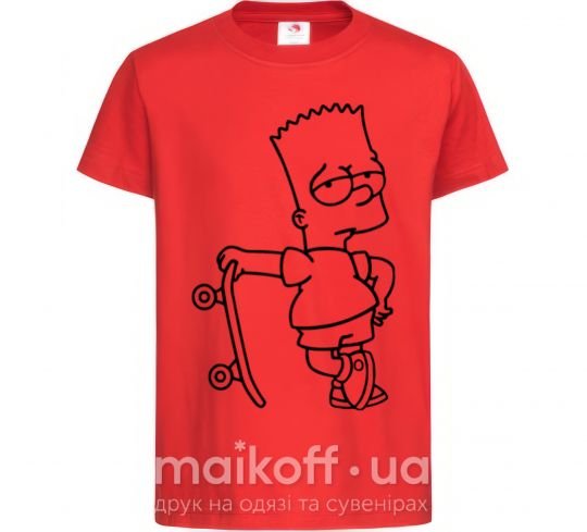 Детская футболка Барт со скейтом Красный фото