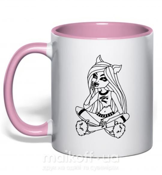 Чашка с цветной ручкой Монстр в тапочках Нежно розовый фото