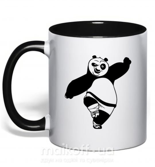 Чашка з кольоровою ручкою Кунг фу панда Чорний фото