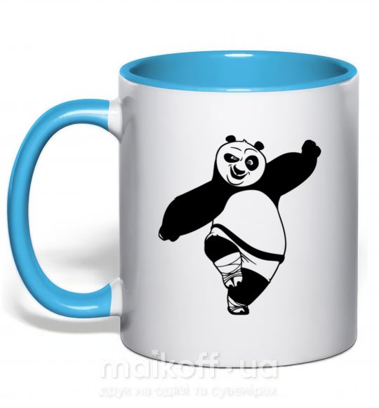 Чашка з кольоровою ручкою Кунг фу панда Блакитний фото