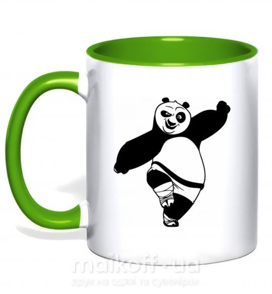 Чашка з кольоровою ручкою Кунг фу панда Зелений фото