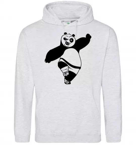 Мужская толстовка (худи) Кунг фу панда Серый меланж фото