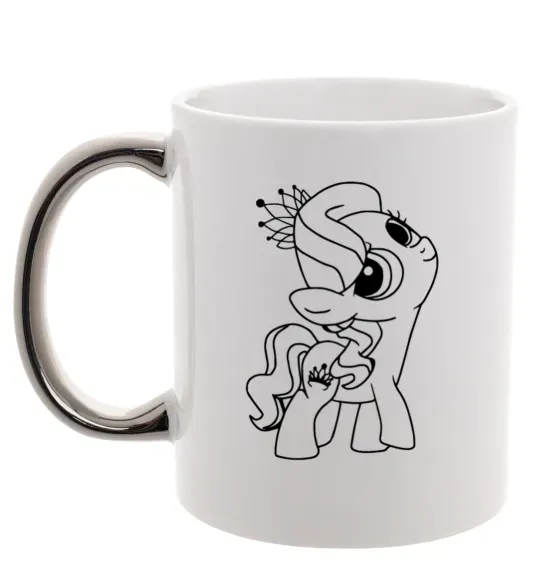 Чашка з кольоровою ручкою Поні з короною Срібло фото