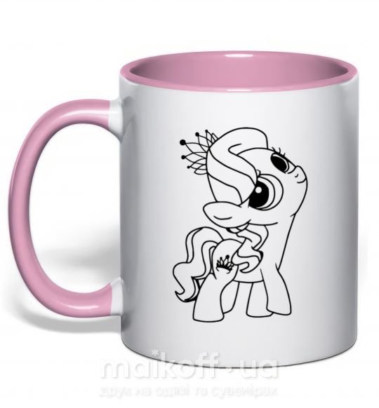Чашка с цветной ручкой Пони с короной Нежно розовый фото