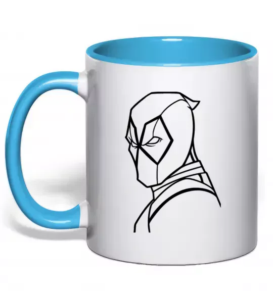 Чашка з кольоровою ручкою Deadool s head Блакитний фото