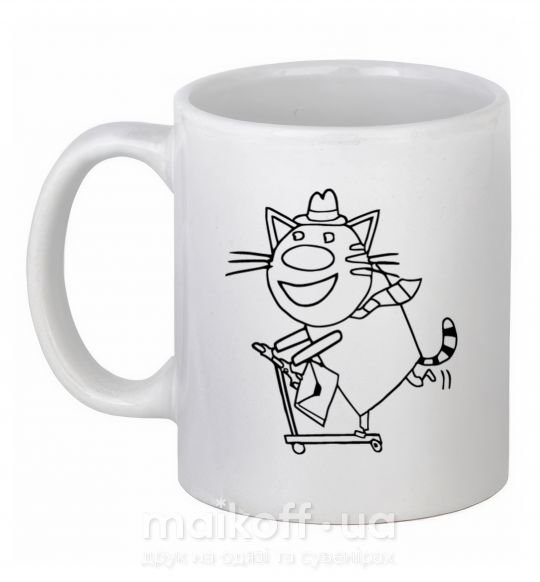 Чашка керамическая Кот на самокате Белый фото