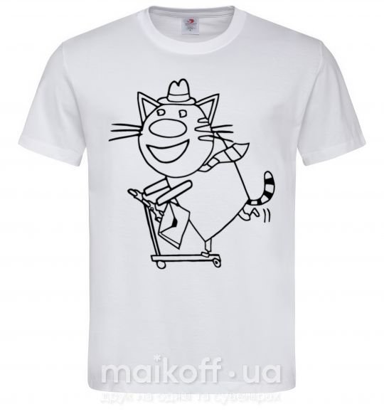 Мужская футболка Кот на самокате Белый фото