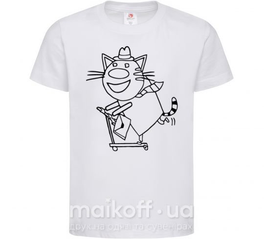 Детская футболка Кот на самокате Белый фото