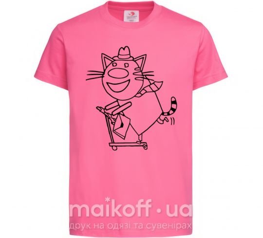Детская футболка Кот на самокате Ярко-розовый фото