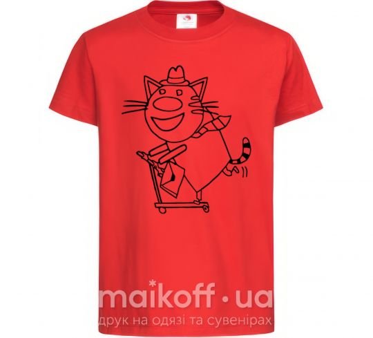 Детская футболка Кот на самокате Красный фото