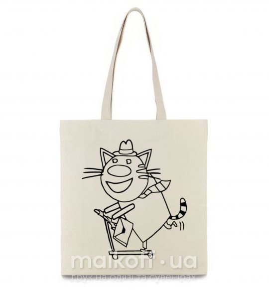 Еко-сумка Кот на самокате Бежевий фото