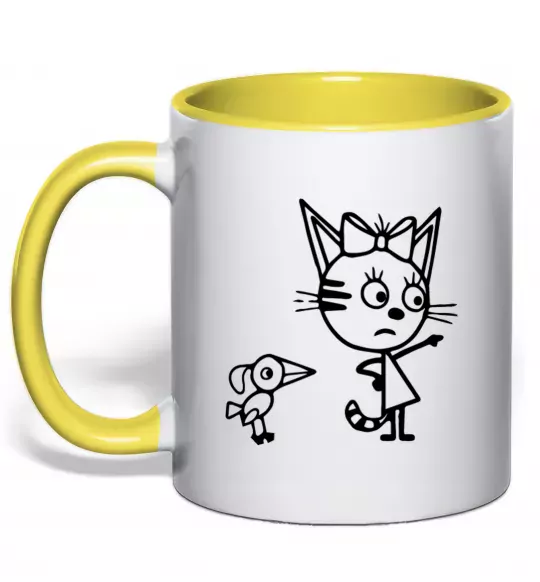 Чашка с цветной ручкой Три кота Солнечно желтый фото