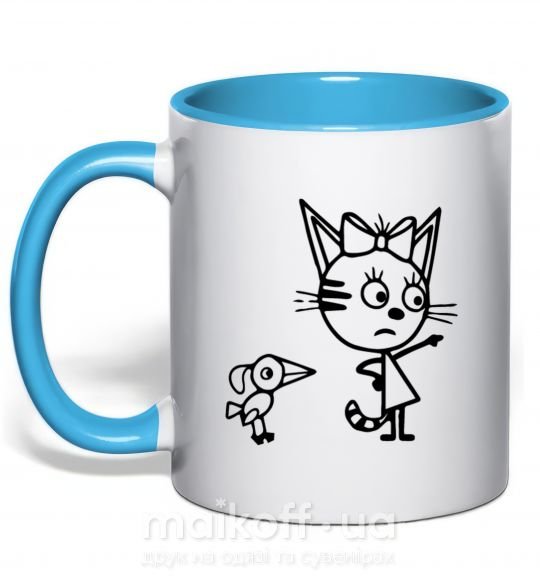 Чашка с цветной ручкой Три кота Голубой фото
