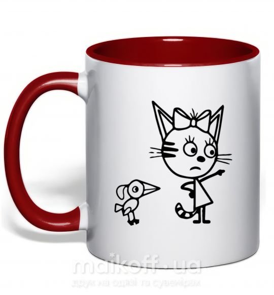 Чашка с цветной ручкой Три кота Красный фото