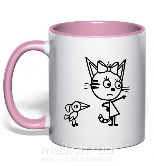 Чашка з кольоровою ручкою Три кота Ніжно рожевий фото