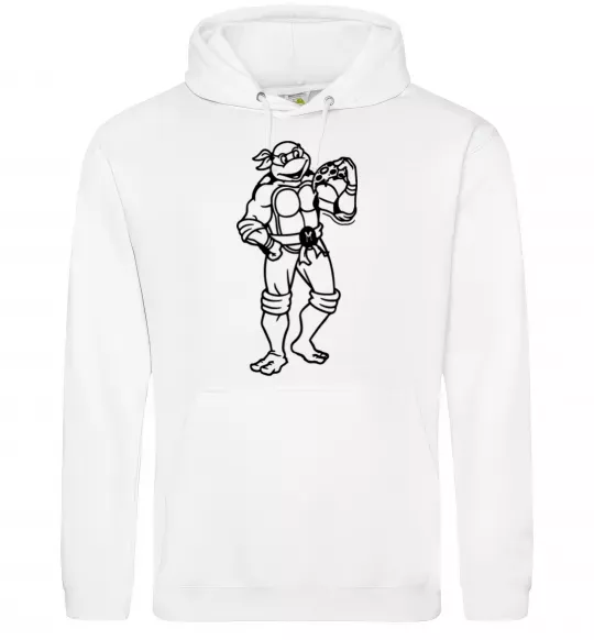 Чоловіча толстовка (худі) Мікеланджело з піццою Білий фото