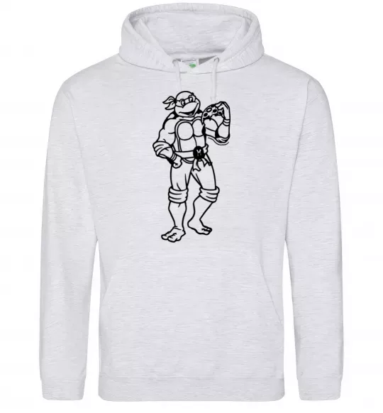 Женская толстовка (худи) Мікеланджело з піццою Серый меланж фото