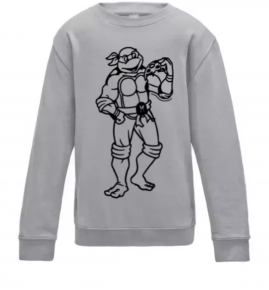 Детский Свитшот Мікеланджело з піццою Серый меланж фото