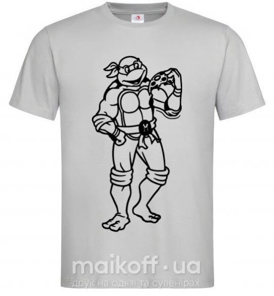 Мужская футболка Микеланджело с пиццей Серый фото