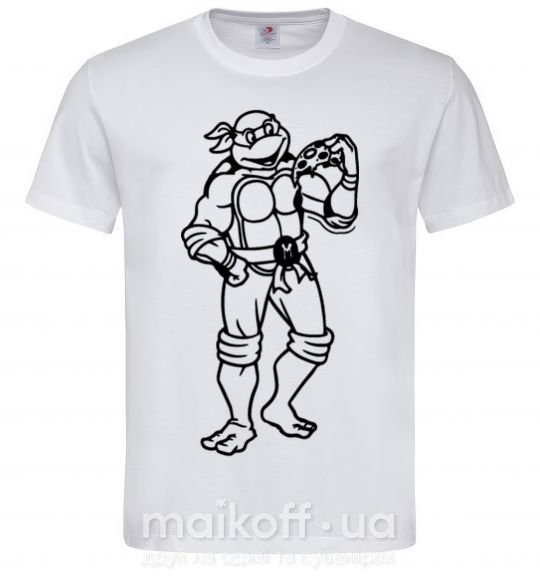 Мужская футболка Микеланджело с пиццей Белый фото